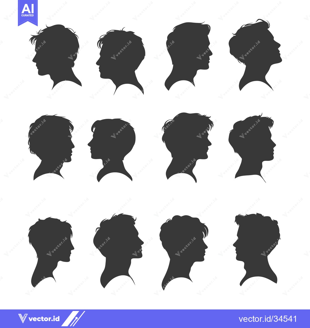Premium Vector of Collection of Twelve Male Silhouettes in Profile