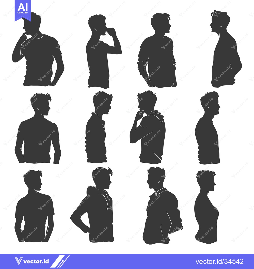 Premium Vector dari Collection of twelve male silhouettes in various poses and clothing st