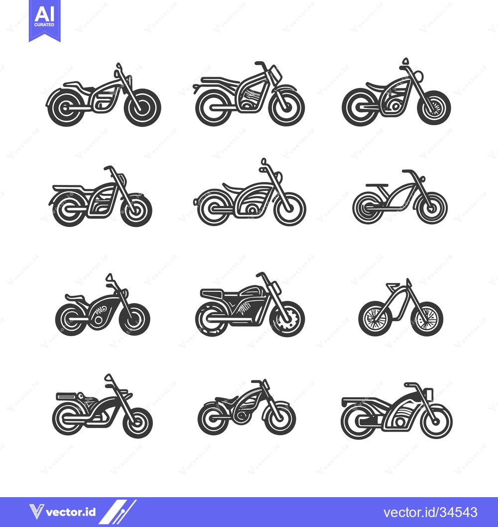 Premium Vector dari Collection of twelve motorcycle illustrations in black and white