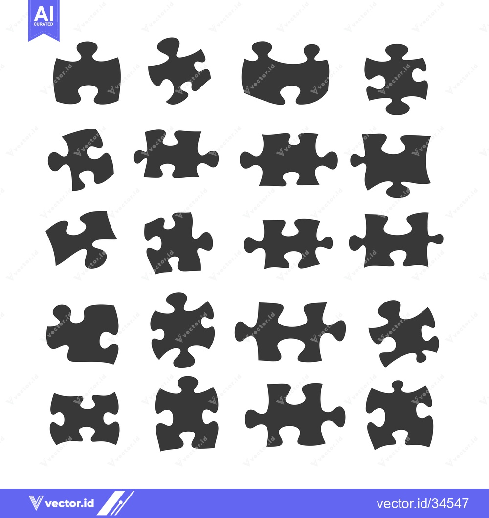 Premium Vector of Collection of Twenty Puzzle Pieces in Black Silhouettes