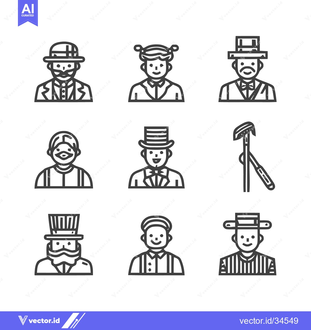Premium Vector of Collection of people icons with different hats and outfits.