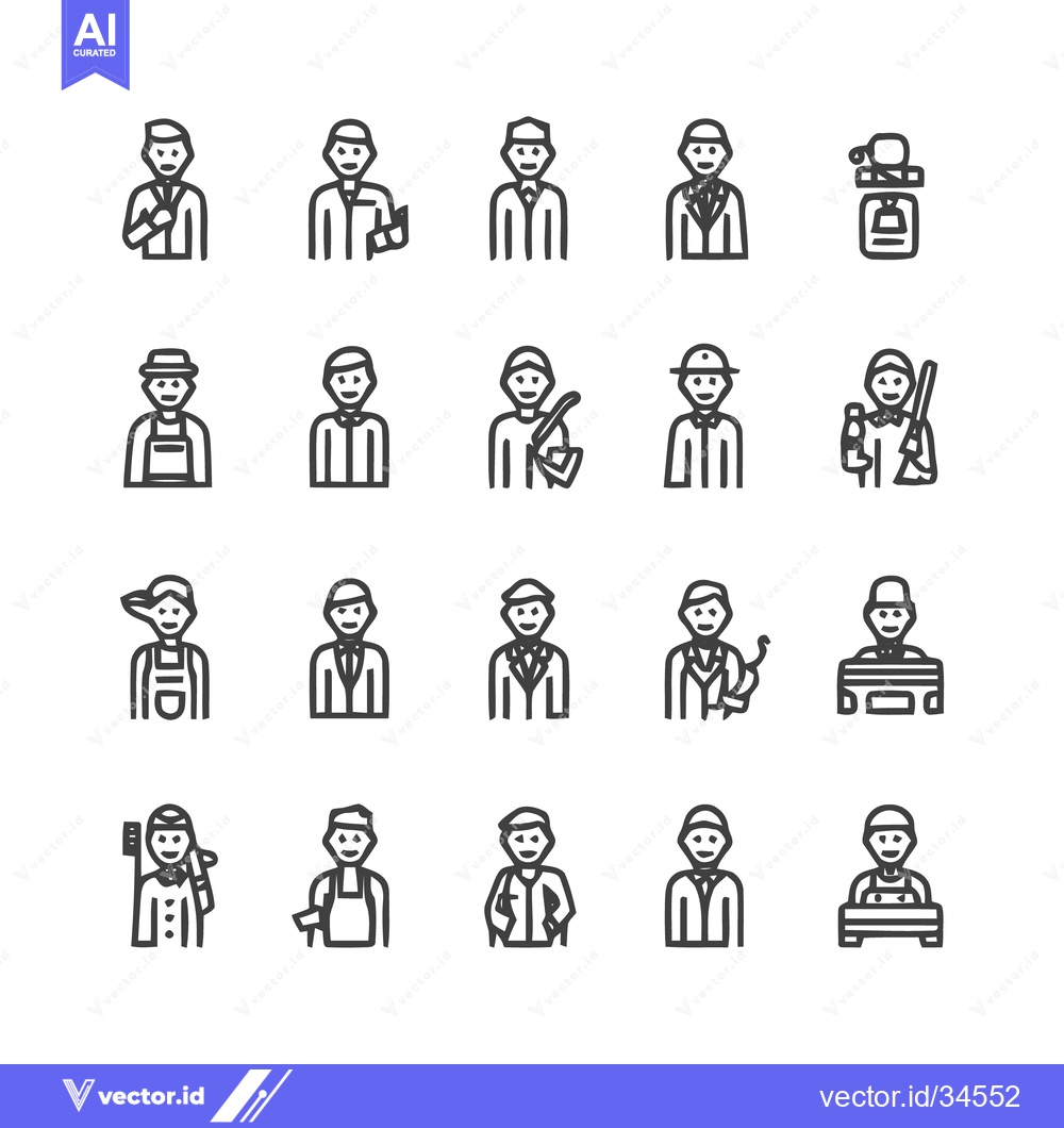 Premium Vector dari Diverse Line Art Icons Depicting Various Professions and Occupations.