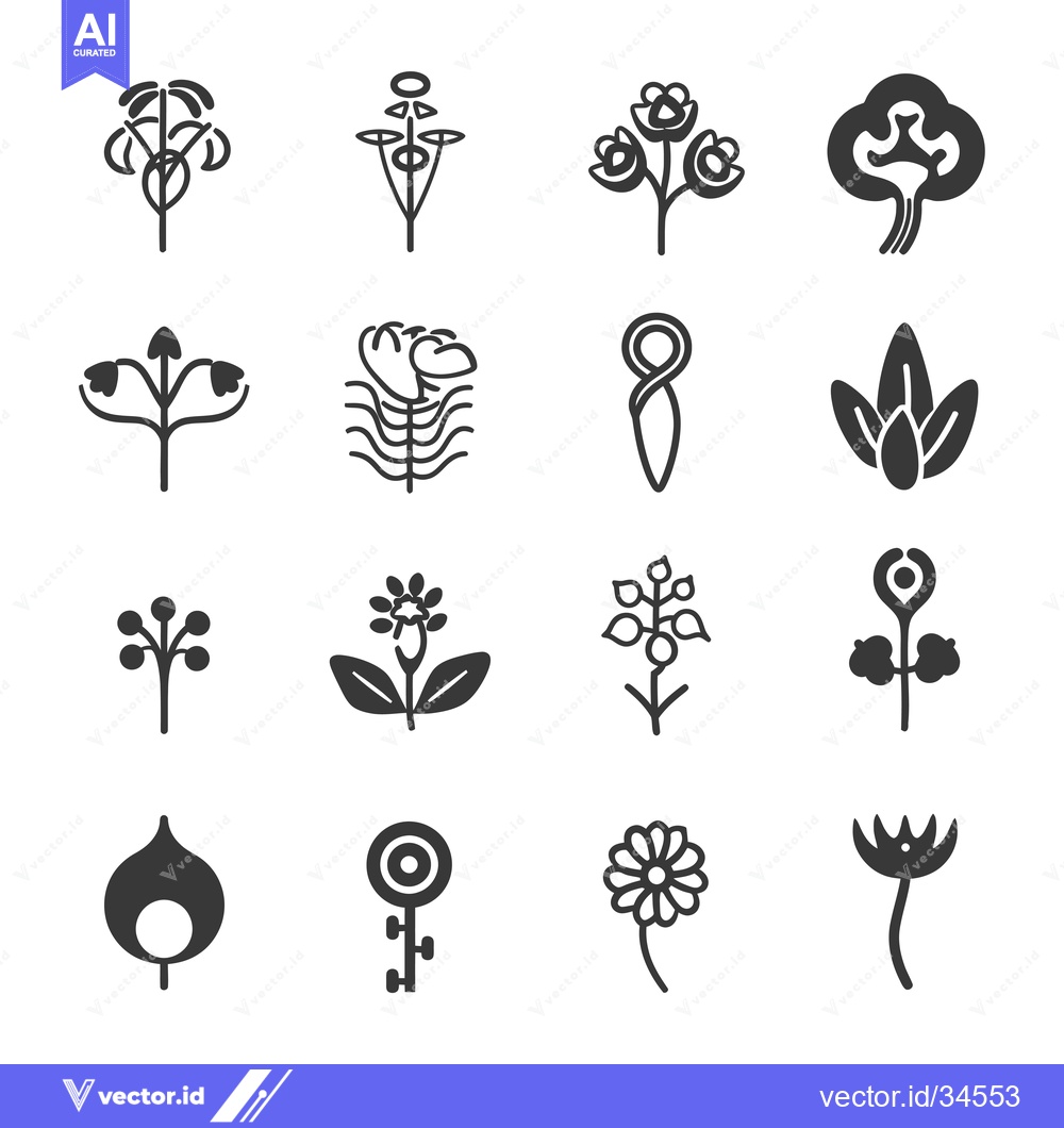 Premium Vector of Collection of Unique Stylized Flower Icons