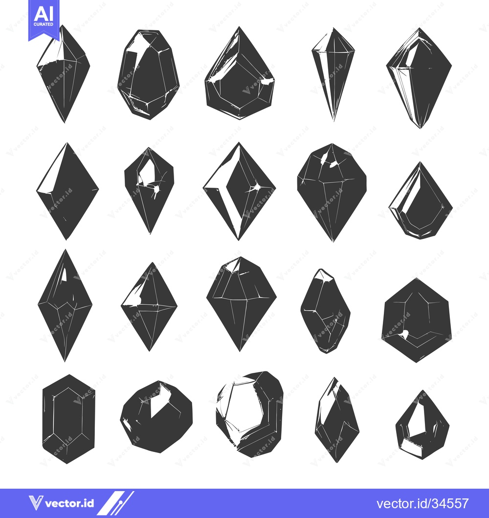 Premium Vector dari Collection of Various Black and White Crystal Shapes
