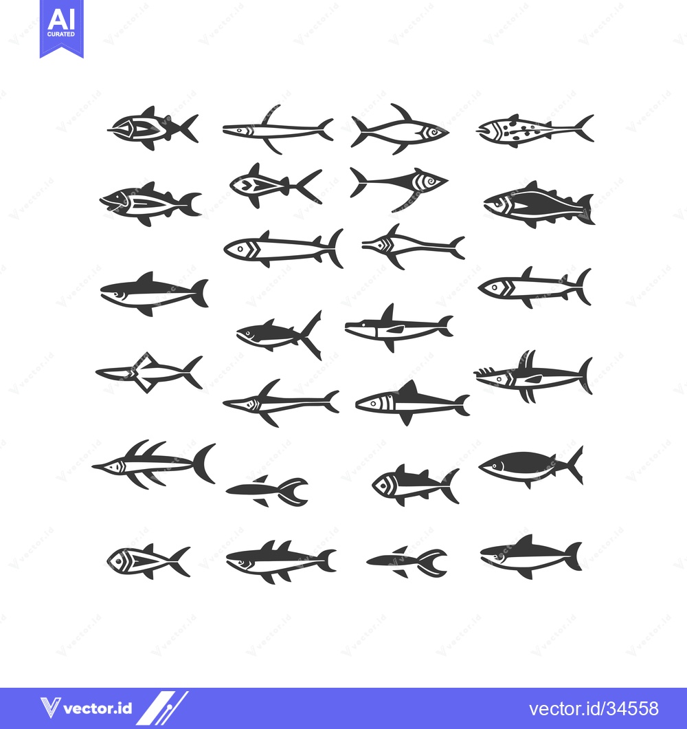 Premium Vector dari Collection of Various Black and White Fish Illustrations
