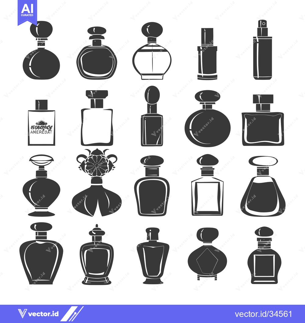Premium Vector dari Collection of Various Black and White Perfume Bottle Silhouettes