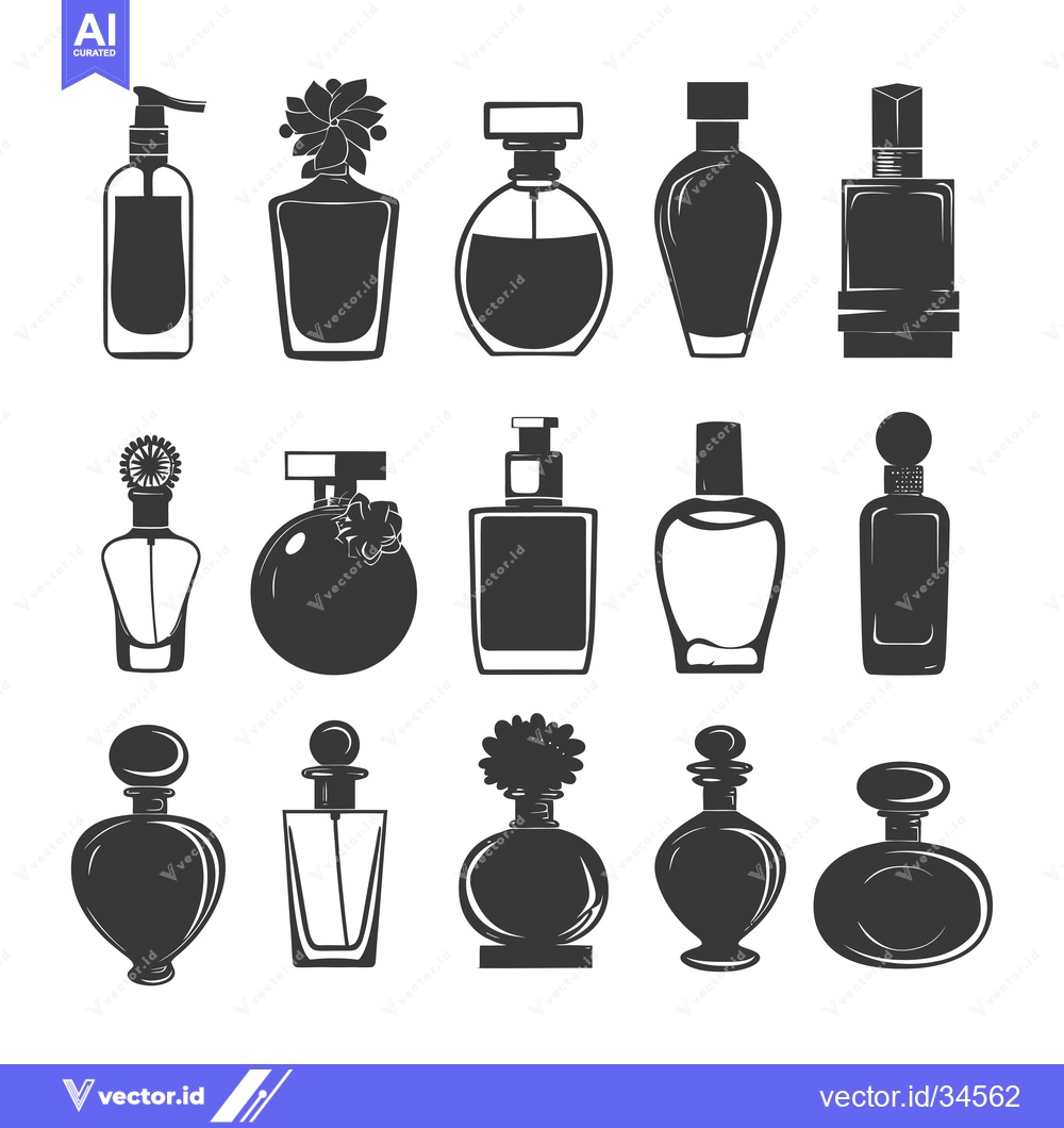 Premium Vector dari Collection of Various Black and White Perfume Bottle Silhouettes