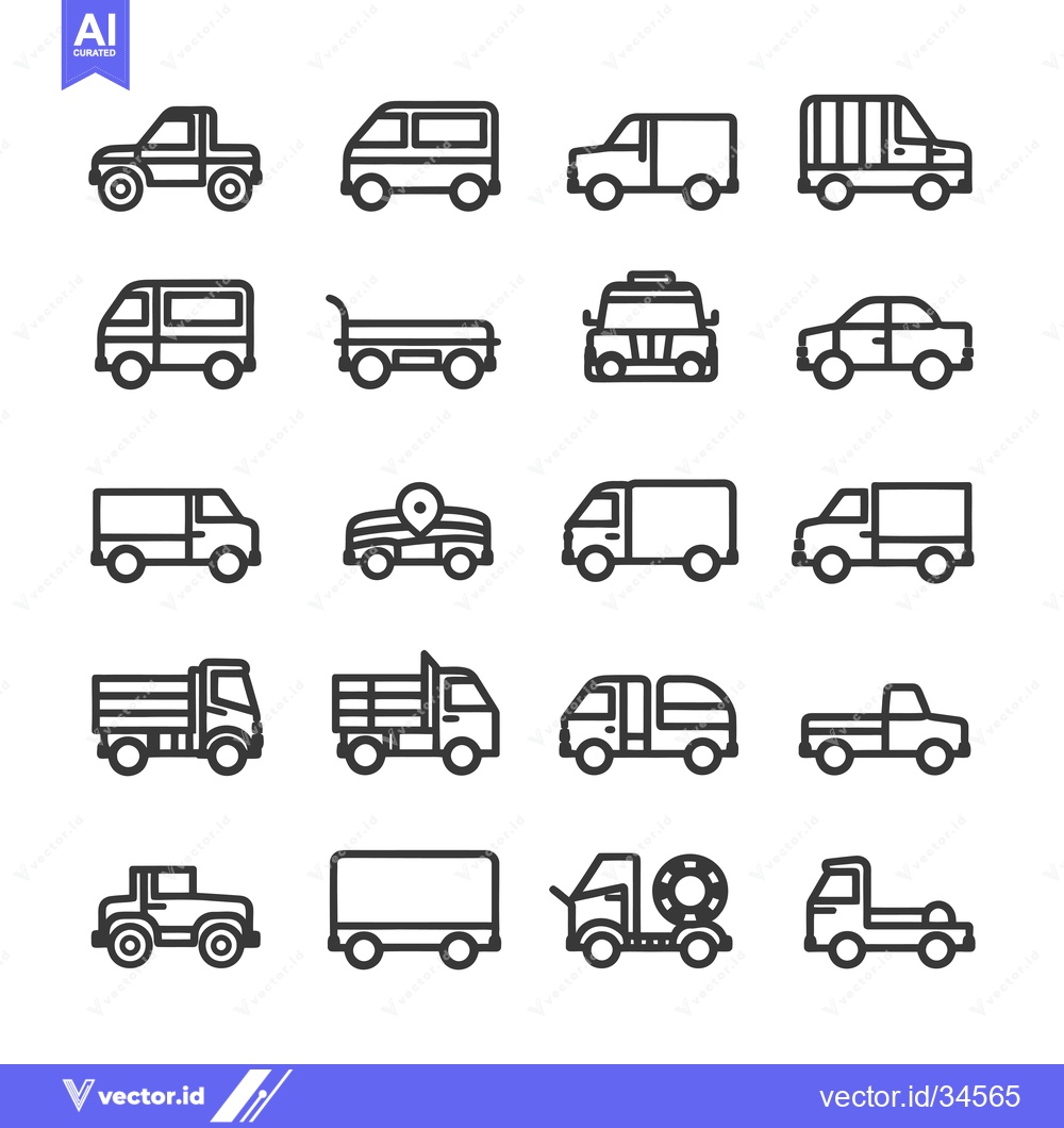 Premium Vector of Collection of Various Car and Truck Line Icons