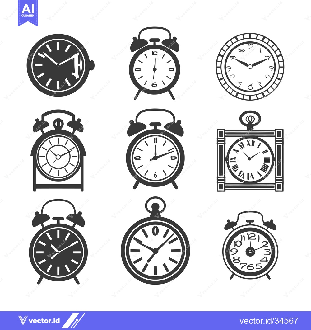 Premium Vector dari Collection of Various Clock and Alarm Clock Designs