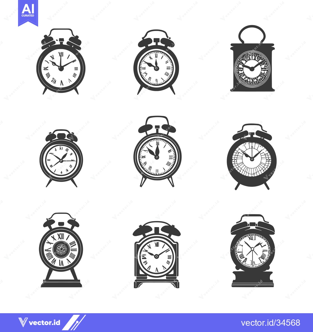 Premium Vector dari Collection of Various Clock and Alarm Clock Silhouettes