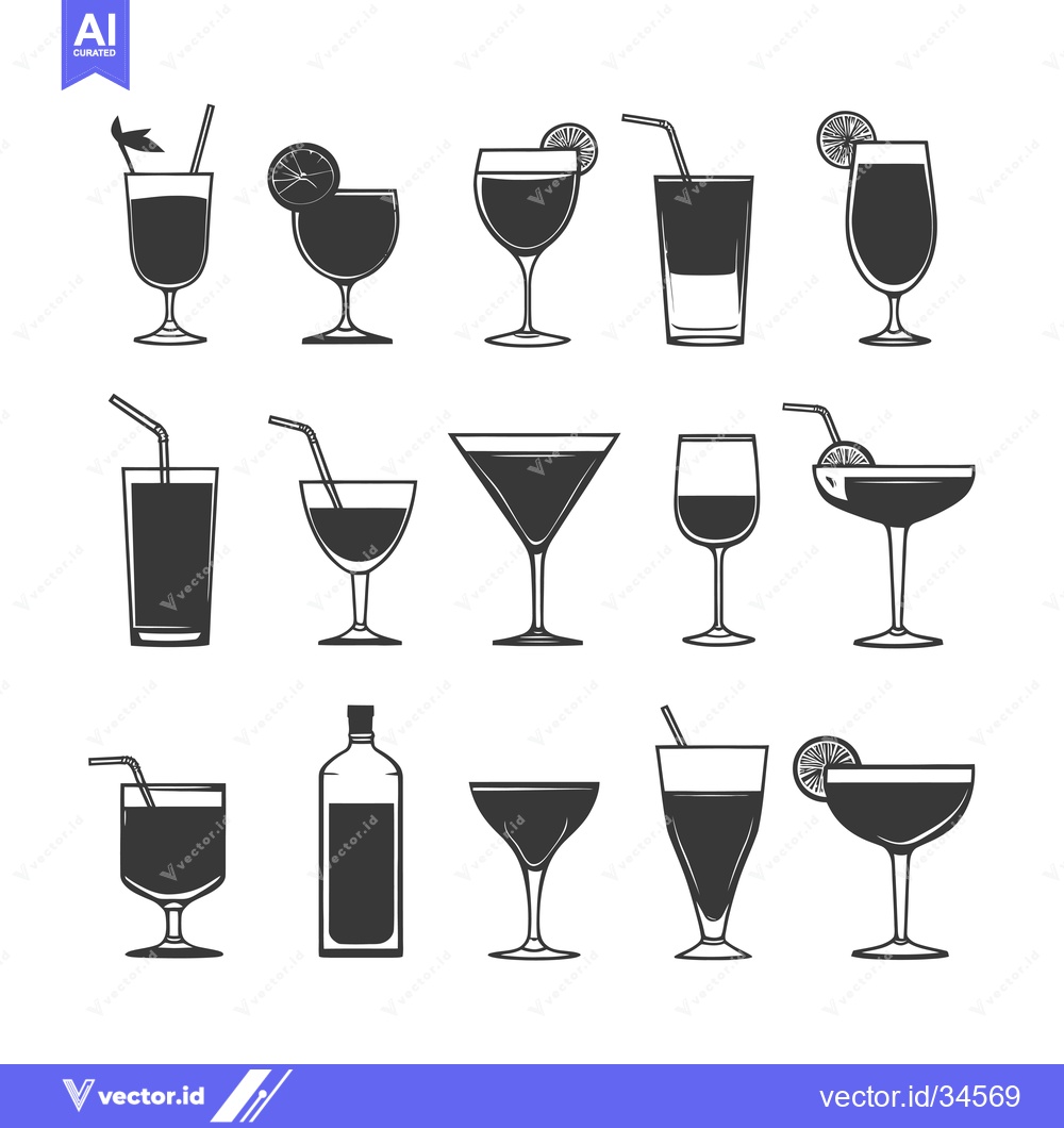 Premium Vector of Collection of Various Cocktail and Drink Glass Icons