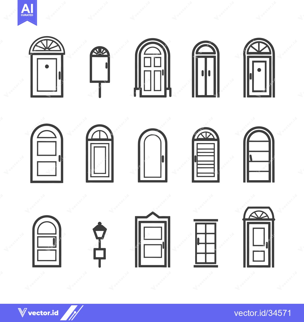 Premium Vector of Collection of Various Door Designs with Arched Top and Straight Top