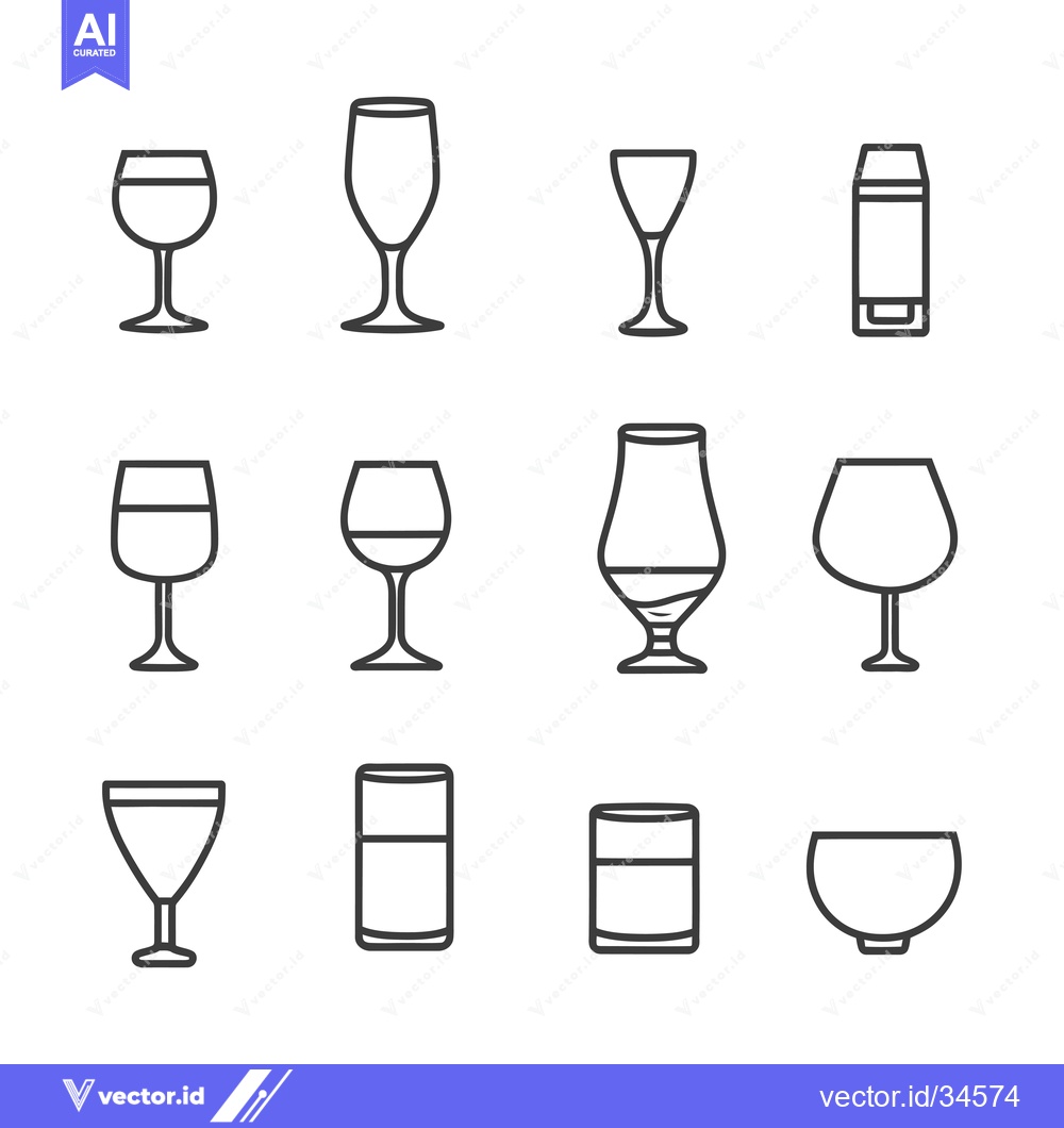 Premium Vector dari Collection of Various Glassware and Drinking Vessels Line Icons
