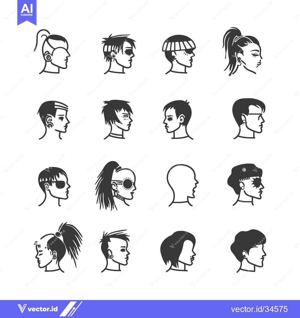 Premium Vector dari Collection of Various Hairstyles and Accessories Depicting Individuals