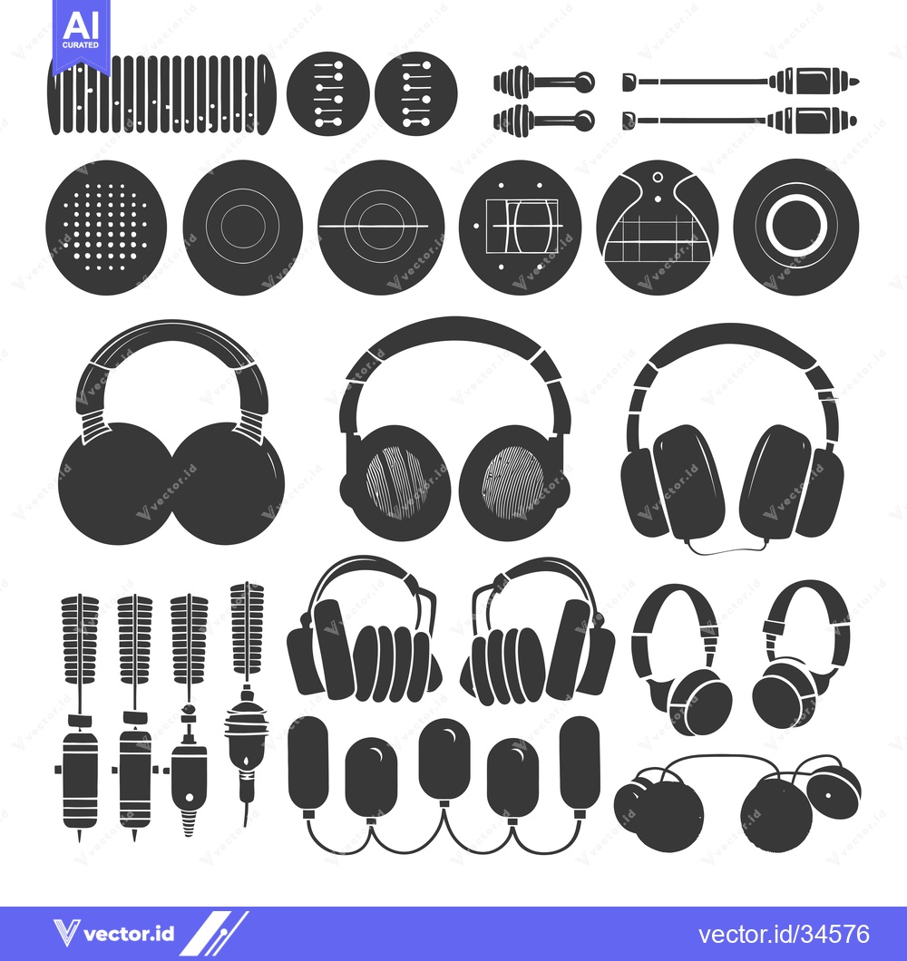 Premium Vector of Collection of Various Headphone and Microphone Designs in Silhouette