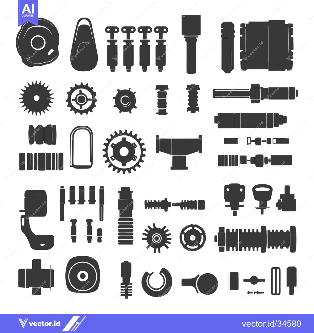 Premium Vector dari Collection of Various Mechanical Parts in Black Silhouettes