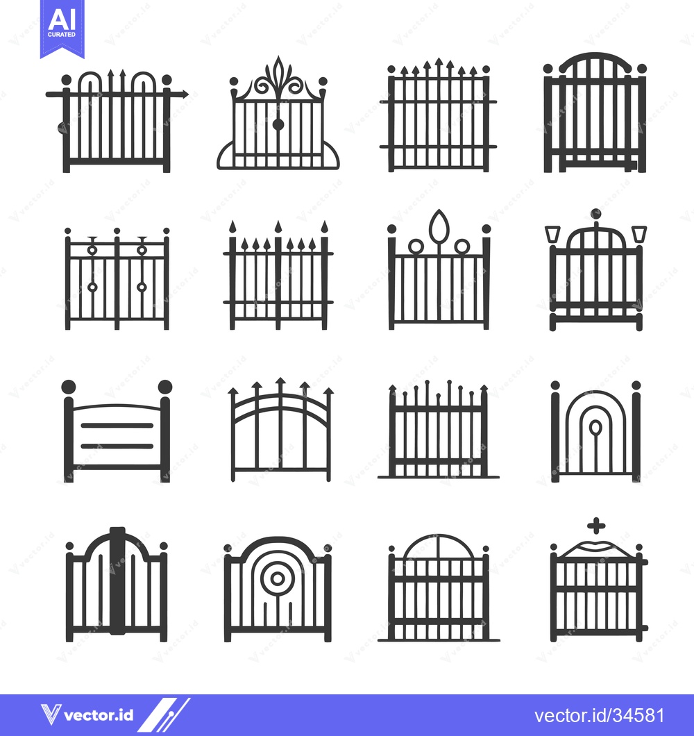 Premium Vector dari Collection of Various Metal Gate and Fence Icons