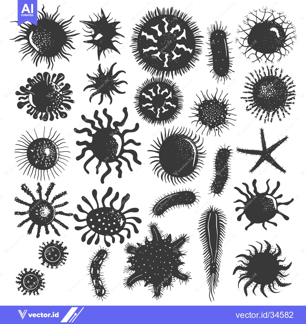 Premium Vector dari Collection of Various Microorganism Silhouettes