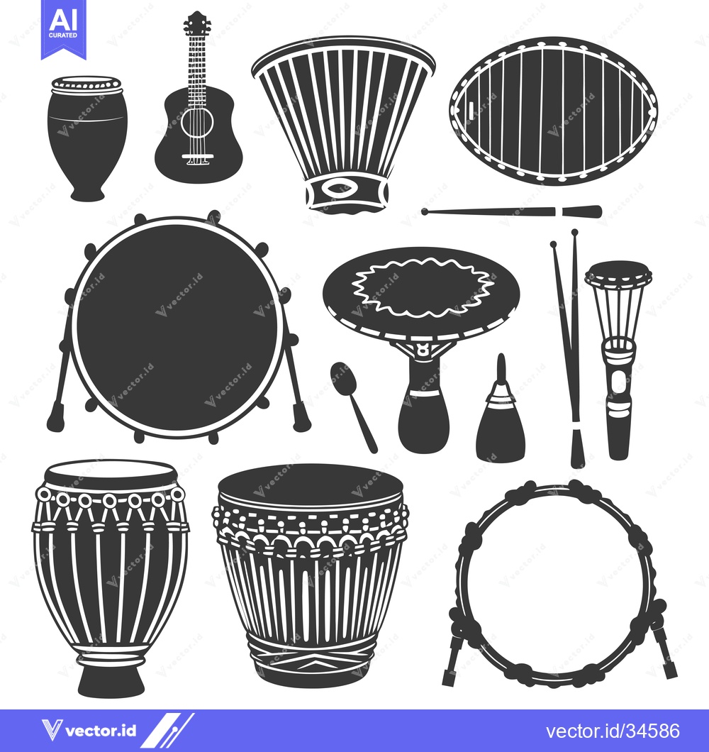 Premium Vector dari Collection of Various Percussion Instruments and a Guitar