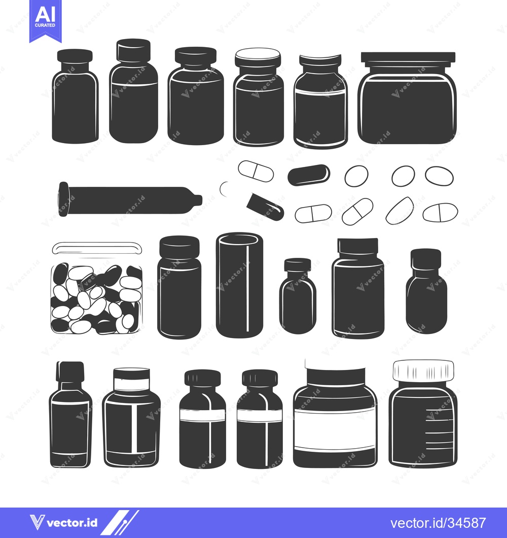 Premium Vector dari Collection of Various Pill Bottles and Medications