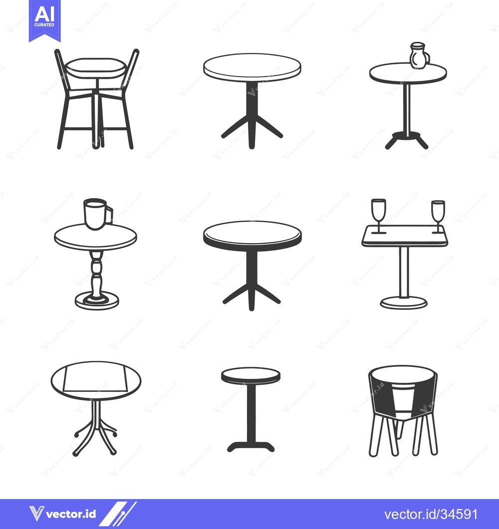 Premium Vector dari Collection of Various Table and Chair Designs in Line Art Style