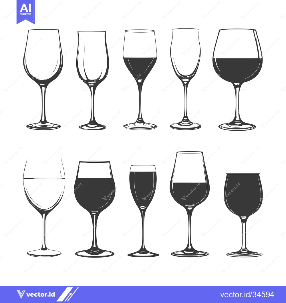 Premium Vector dari Collection of Various Wine Glasses with and Without Wine