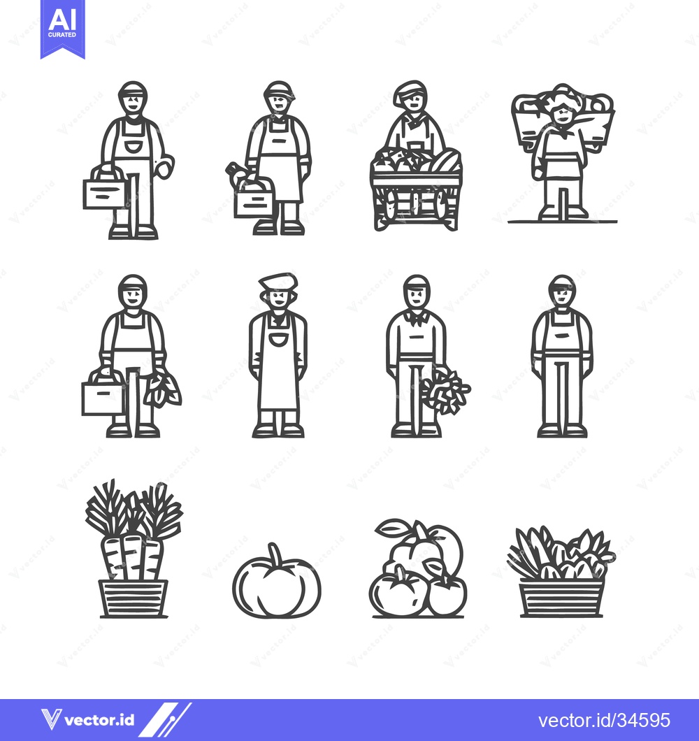 Premium Vector of Farmers Market Icons - A Collection of Agricultural Illustrations.
