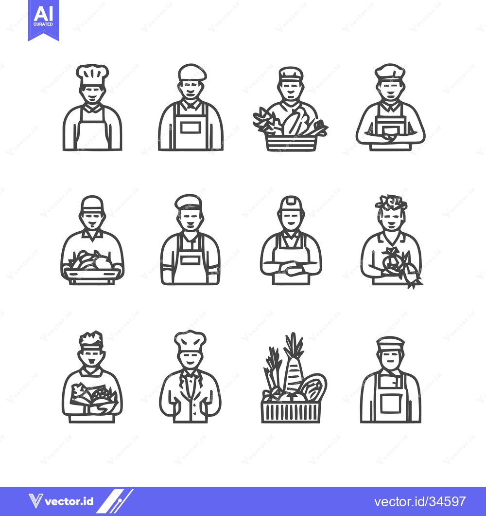 Premium Vector dari Chef and farmer icons - Culinary and agricultural professionals.