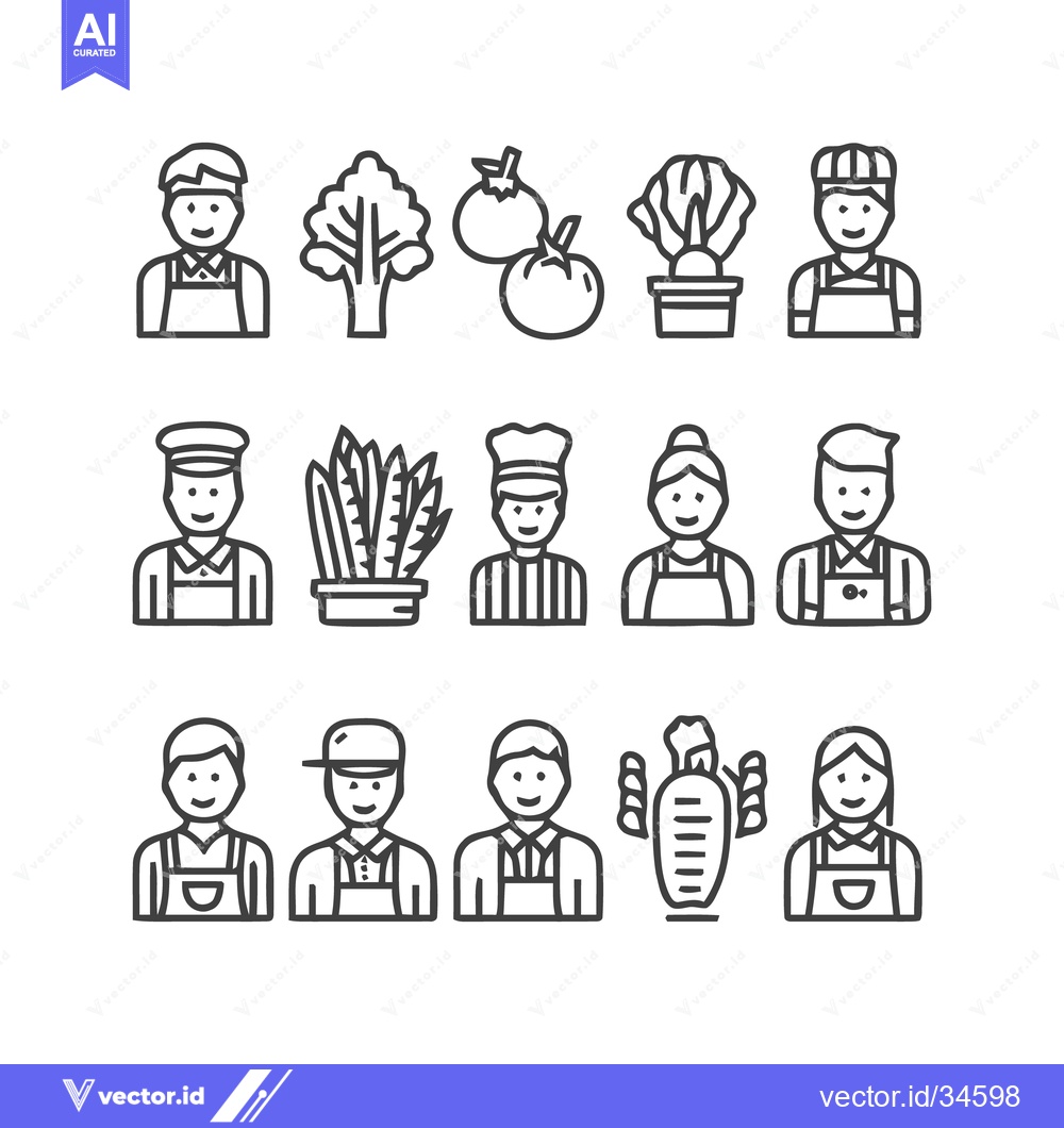 Premium Vector dari Farmers and Vegetables - A Collection of Line Art Icons.