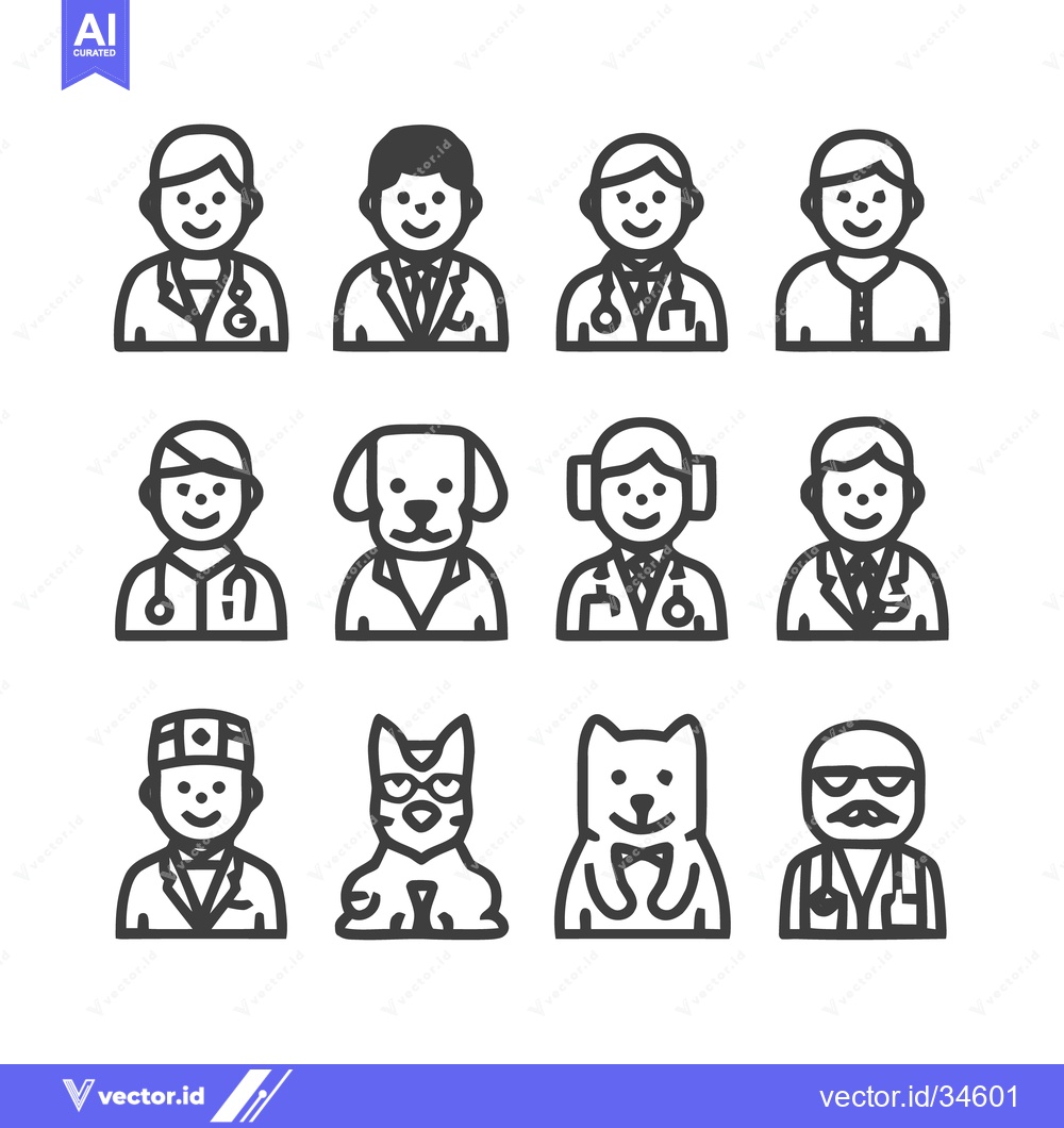 Premium Vector of Veterinarian and Medical Professionals - A Collection of Icons.