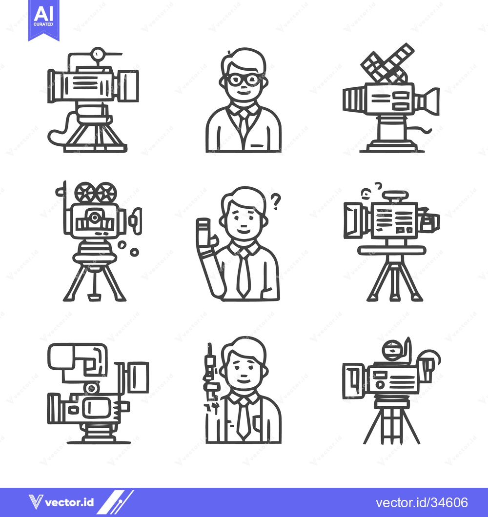 Premium Vector dari Collection of video cameras and people in various situations.