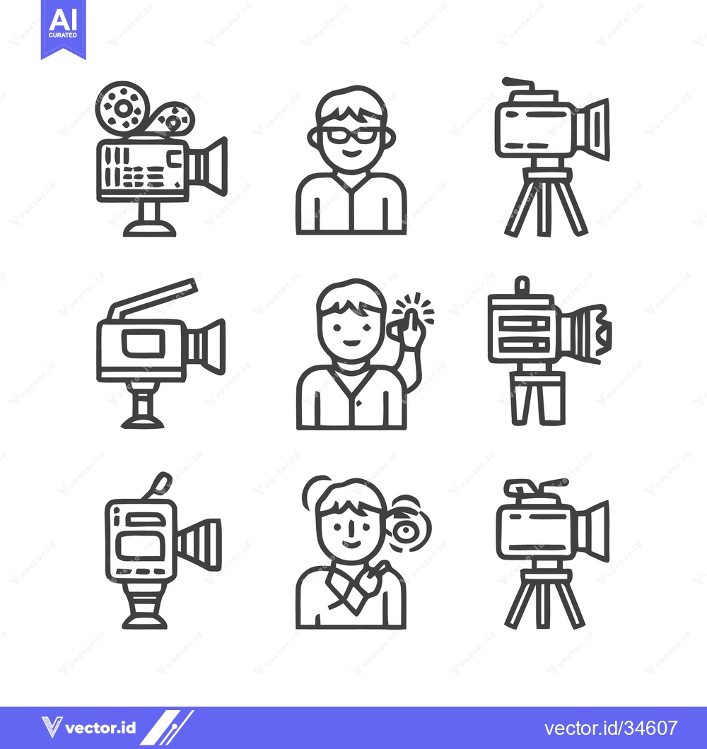 Premium Vector of Film and video production equipment and people icons set.