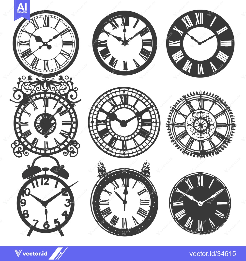 Premium Vector of Collection of Vintage Clocks with Roman Numerals
