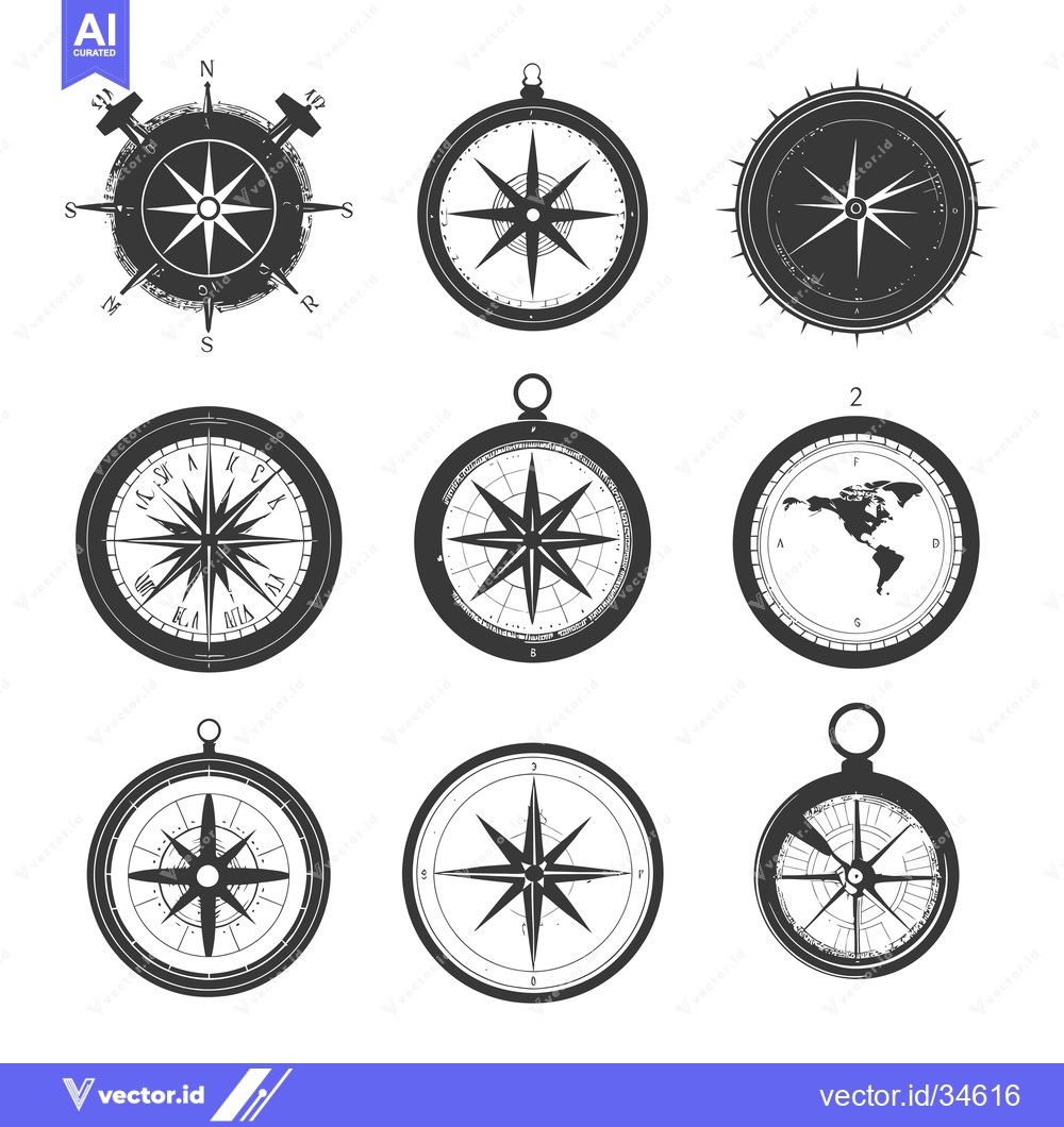 Premium Vector of Collection of Vintage Compass Illustrations
