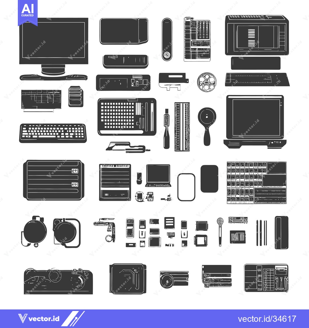 Premium Vector dari Collection of vintage computer hardware and peripherals