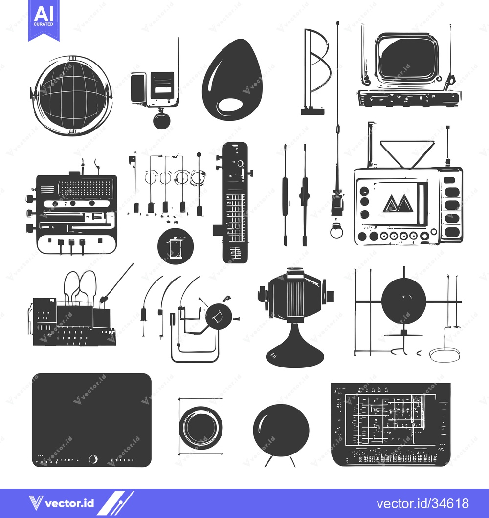 Premium Vector of Collection of Vintage Electronics and Tech Devices