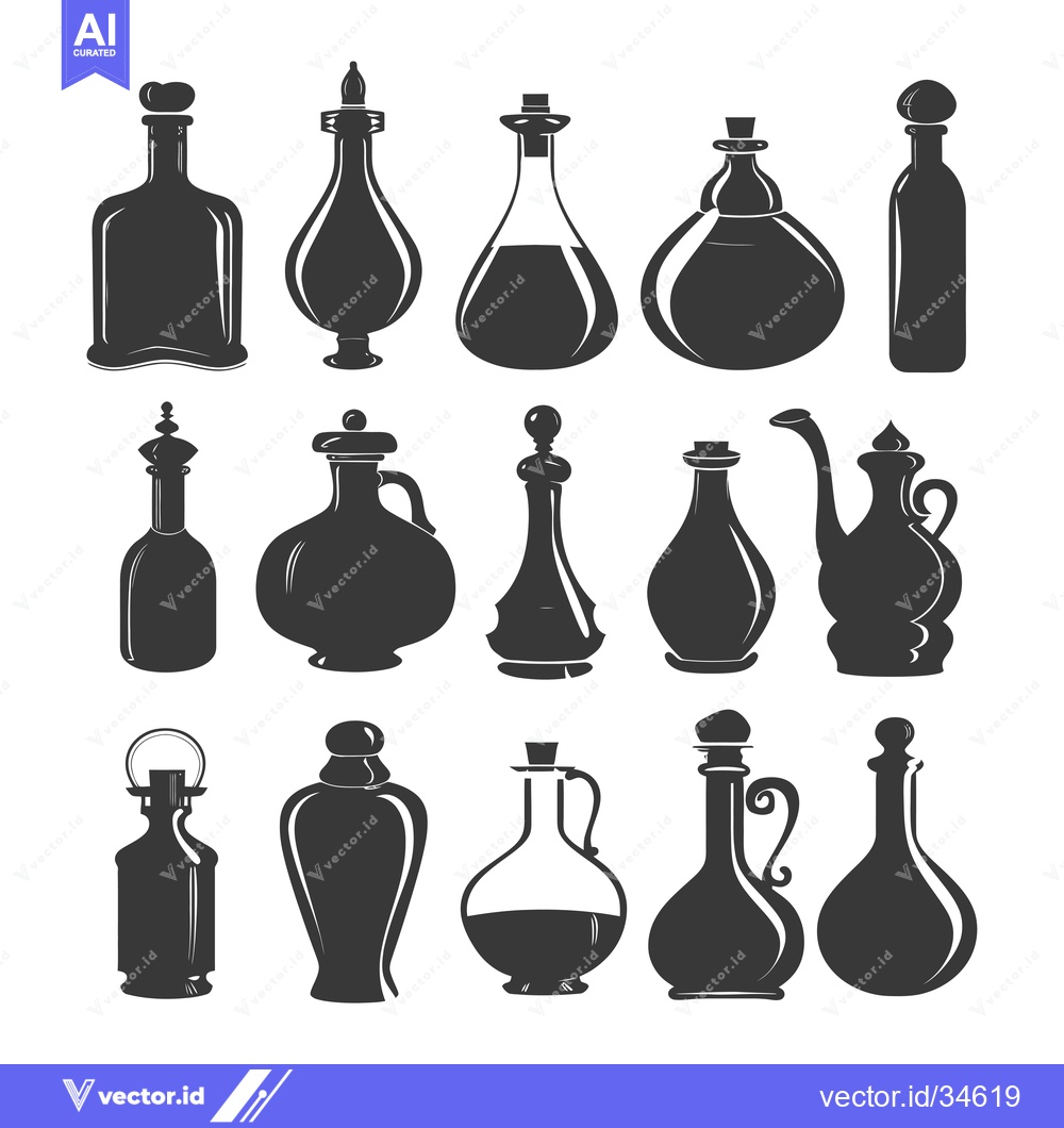Premium Vector of Collection of Vintage Glass Bottles with Different Shapes and Stopper