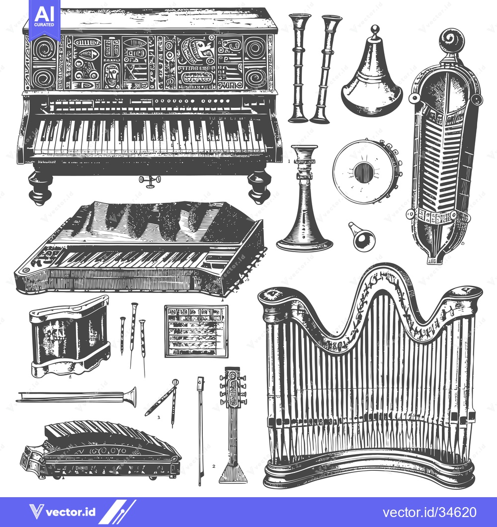 Premium Vector of Collection of Vintage Musical Instruments