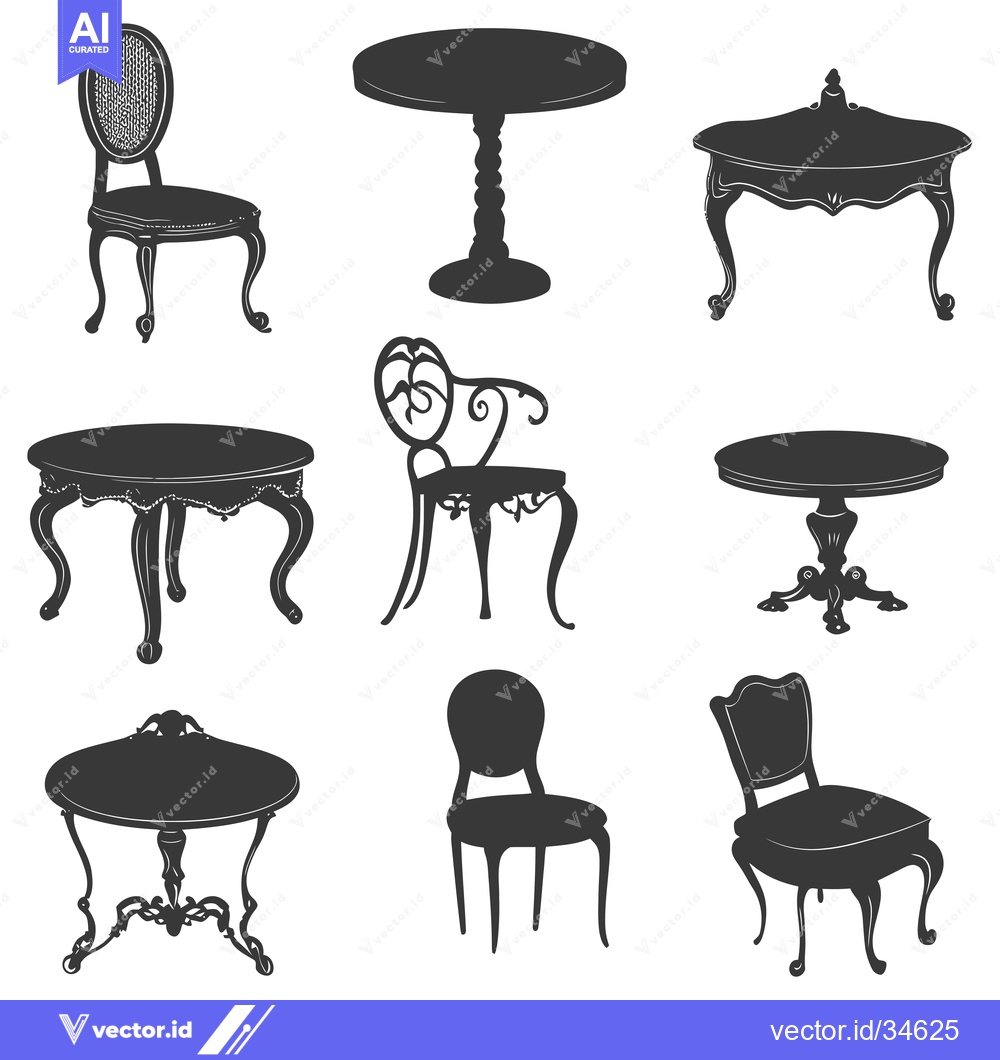 Premium Vector of Collection of Vintage Tables and Chairs in Silhouette