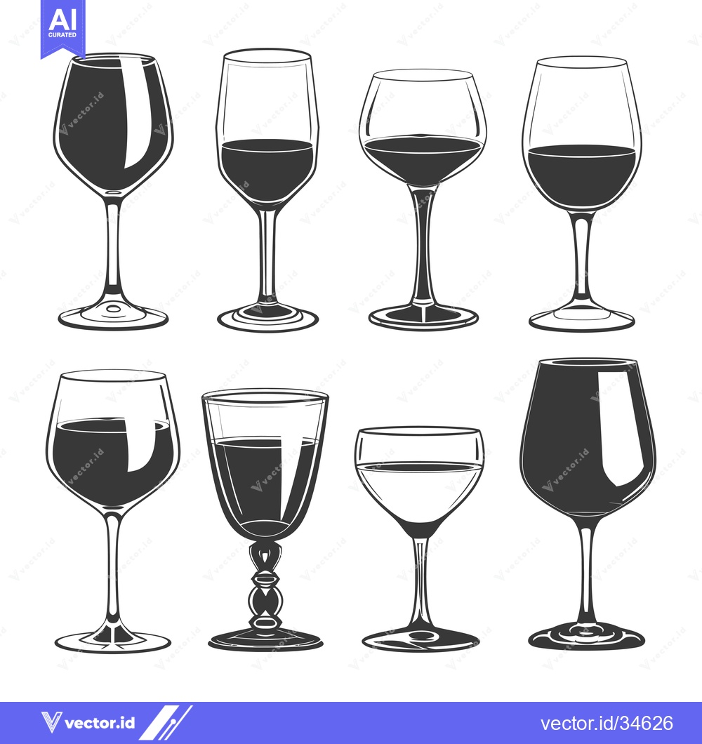 Premium Vector dari Collection of Vintage Wine Glasses with and Without Wine