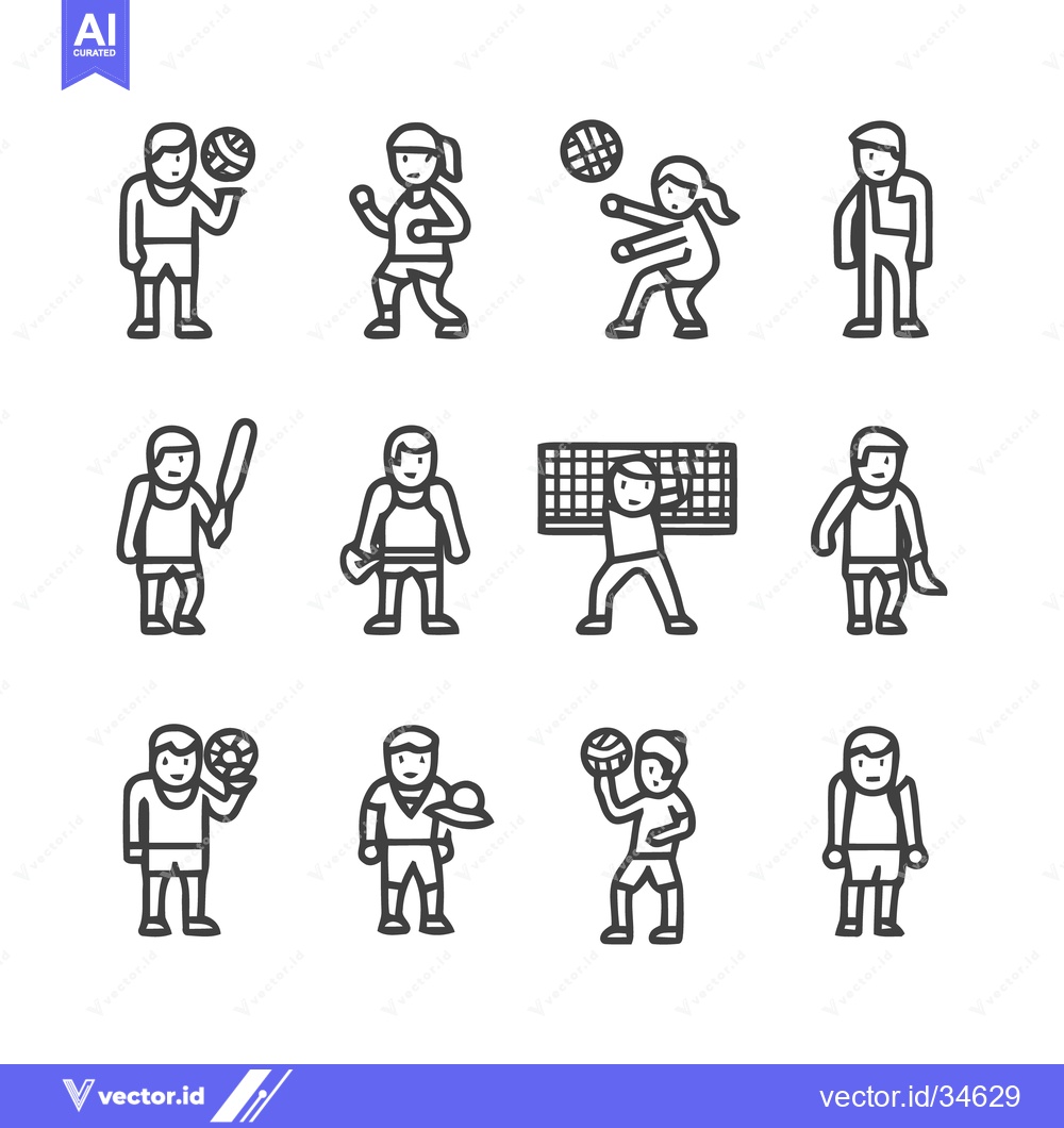 Premium Vector of Sports Icons - Diverse Athletes in Action, Line Art.
