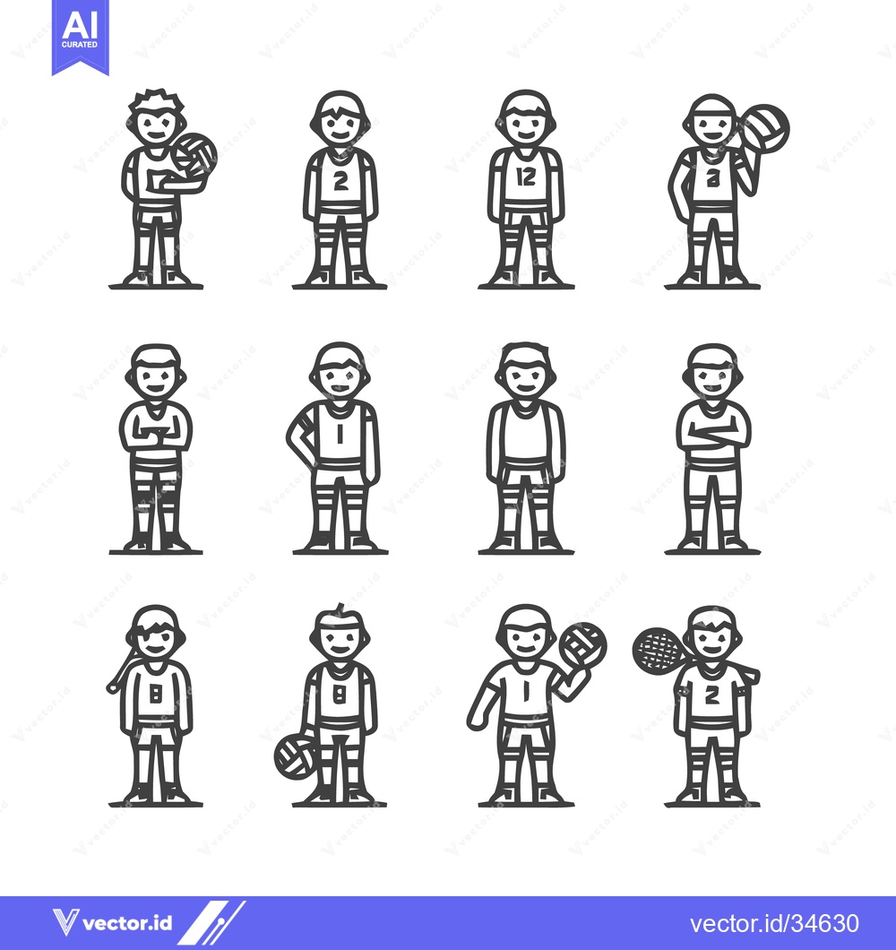 Premium Vector dari Volleyball Players in Uniforms - A Collection of Vector Illustrations.