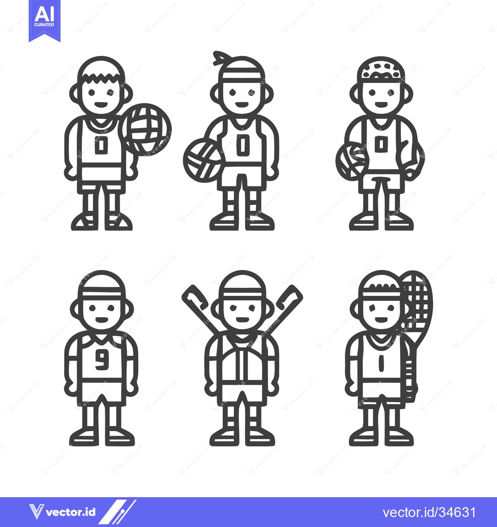 Premium Vector of Sports Icons - Diverse Athletes in Action, Line Art Style.