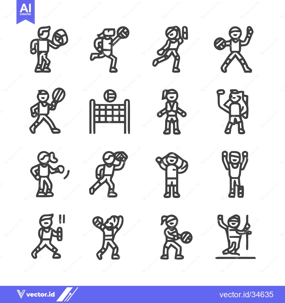 Premium Vector of Sports Icons - Diverse Athletes in Action, Line Art Style.