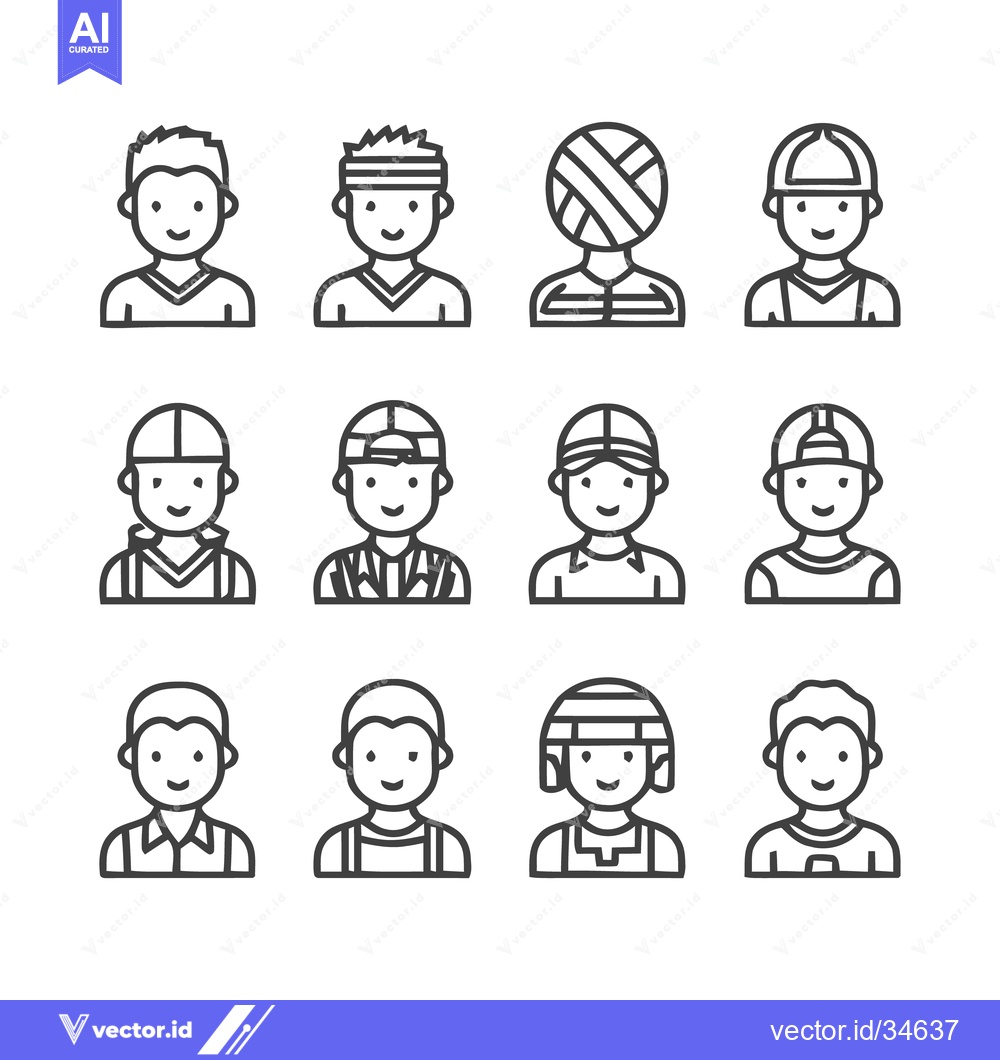 Premium Vector dari Diverse Line Art Portraits of People in Various Sports and Activities.