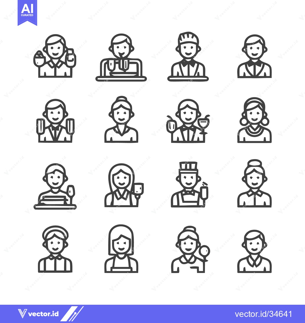 Premium Vector of Diverse Line Art Icon Set Depicting Various Professions and Occupation