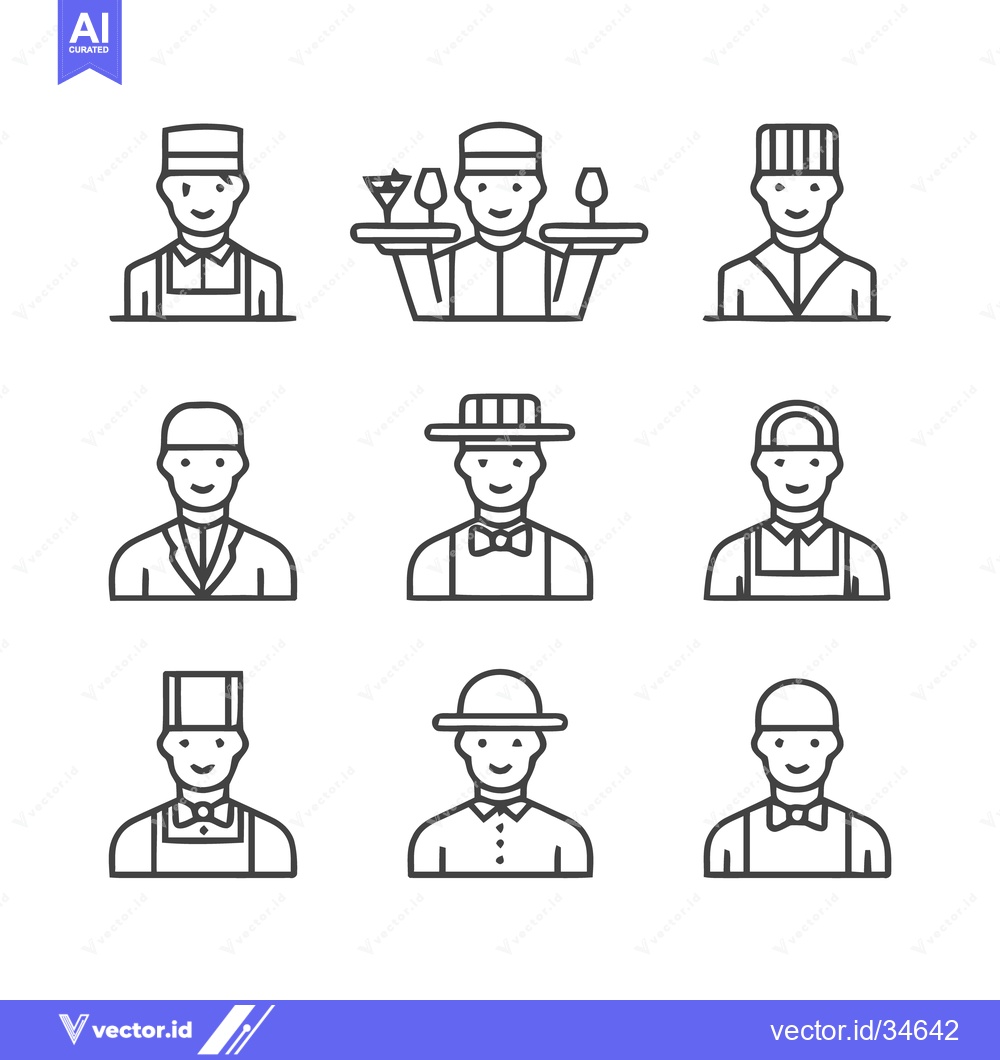 Premium Vector dari Line art illustrations of various service industry workers.