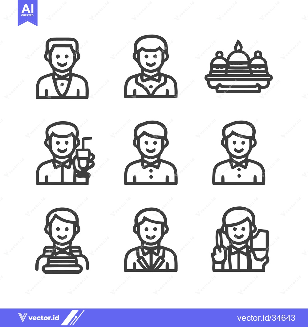 Premium Vector dari Waiter Icons - A Collection of Service Industry Illustrations.