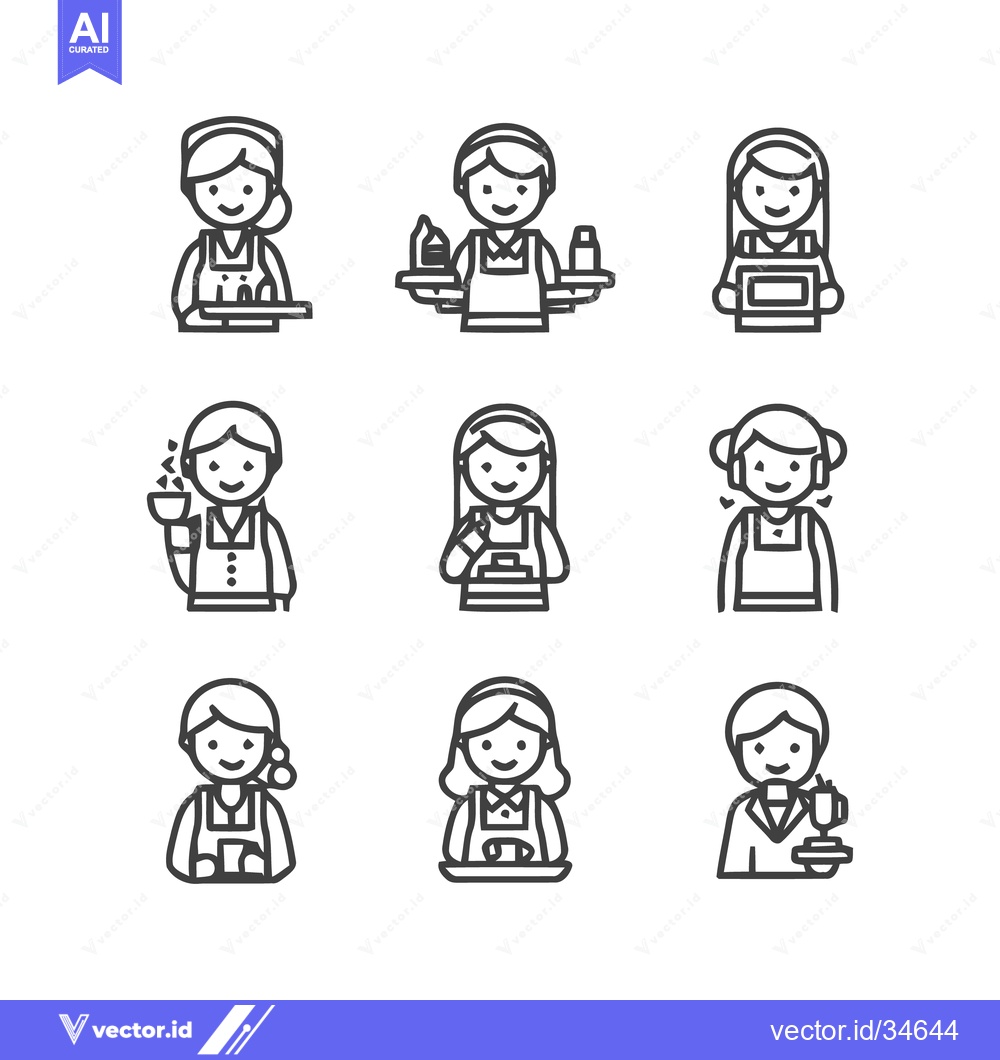 Premium Vector dari Diverse Collection of Waitresses Serving Food and Drinks in Various Se