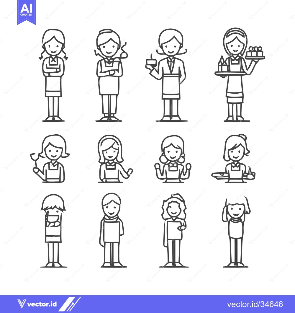 Premium Vector of Line art illustrations of various people in different poses and activi